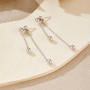 925 Sterling Silver Double Chain Ball Drop Earrings 40200762 925 Sterling Silver Double Chain Ball Drop Earrings 40200762