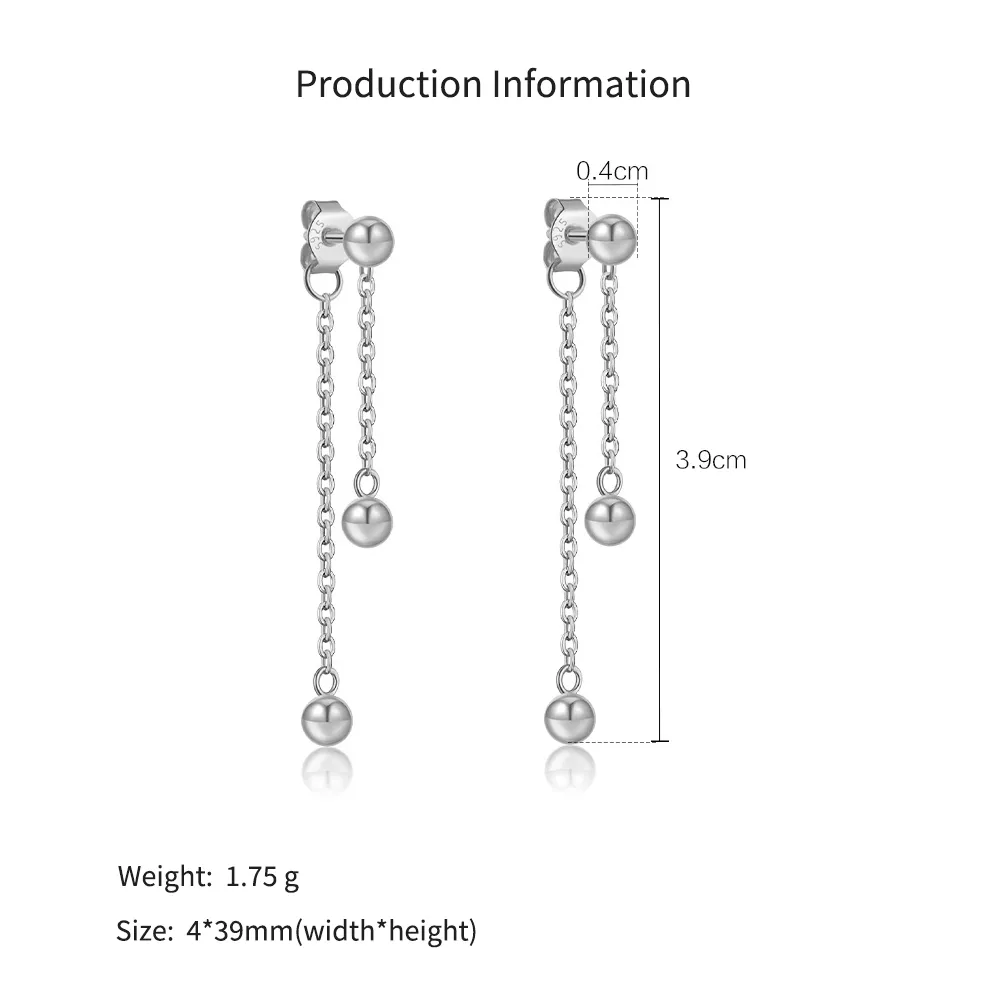 925 Sterling Silver Double Chain Ball Drop Earrings 40200762 - image2