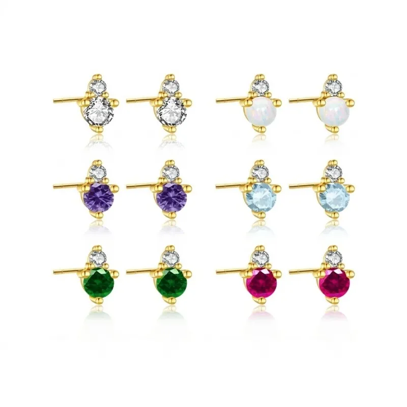 925 Sterling Silver Birthstone Zircon Stud Earrings 40200763