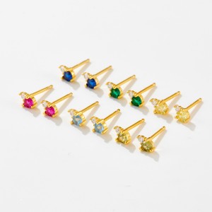 925 Sterling Silver Birthstone Zircon Stud Earrings 40200763