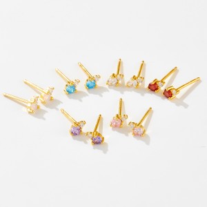 925 Sterling Silver Birthstone Zircon Stud Earrings 40200763