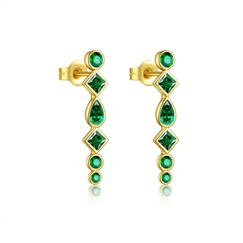 925 Sterling Silver Green Zircon Threader Earrings 40200764