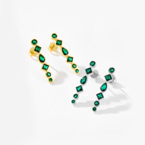 925 Sterling Silver Green Zircon Threader Earrings 40200764