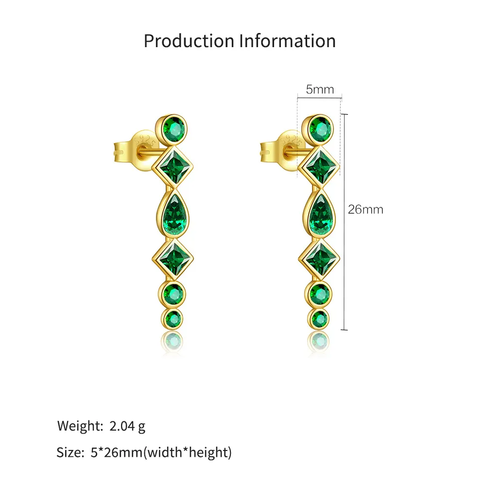 925 Sterling Silver Green Zircon Threader Earrings 40200764 - image2