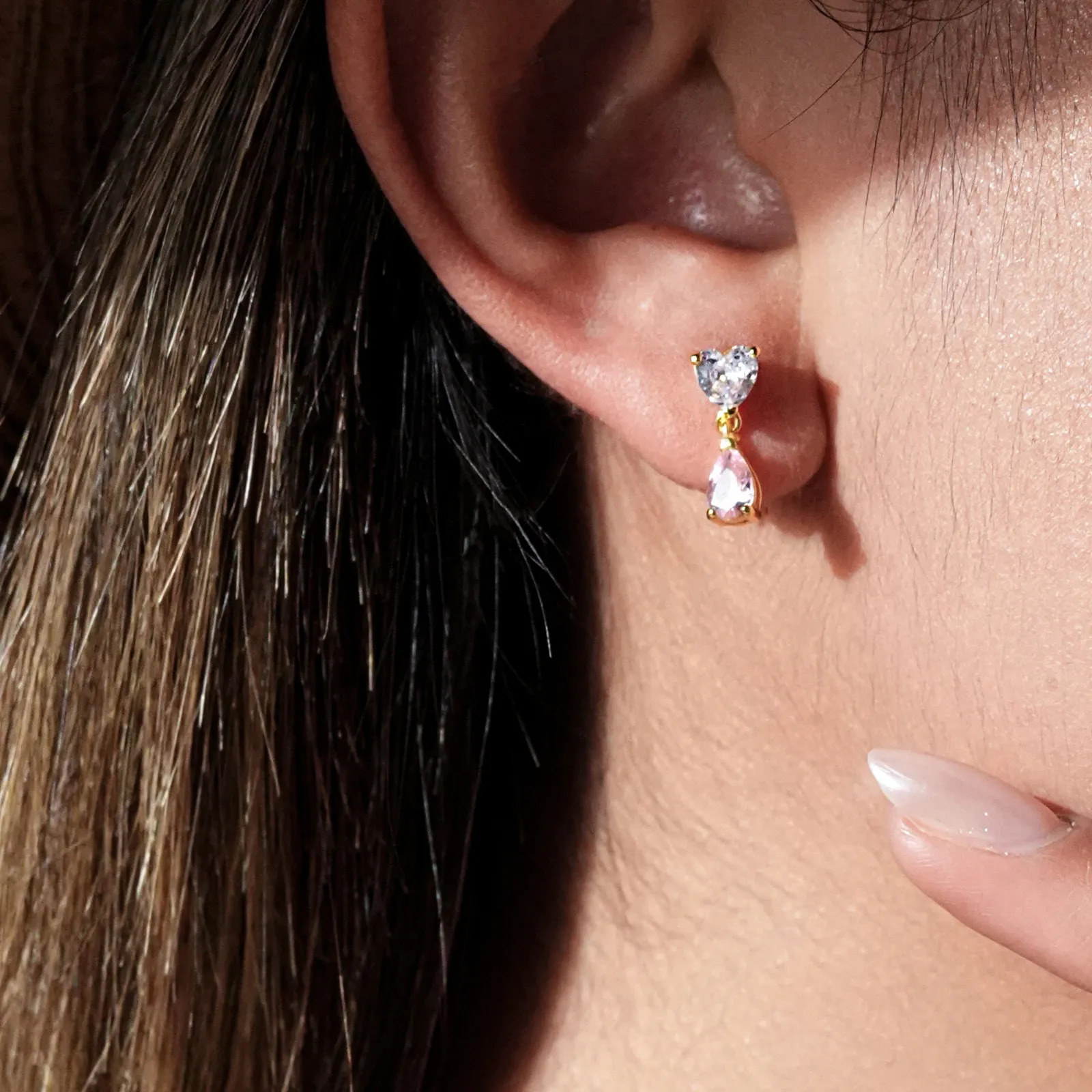 925 Sterling Silver Pastel Heart Drop Stud Earring 40200765 - image1