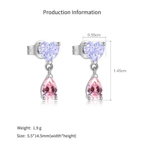 925 Sterling Silver Pastel Heart Drop Stud Earring 40200765 925 Sterling Silver Pastel Heart Drop Stud Earring 40200765