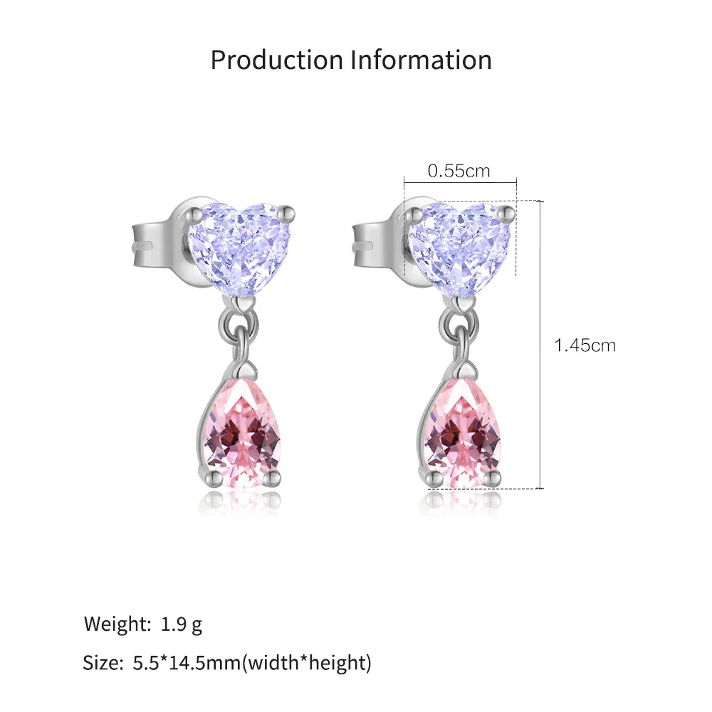 925 Sterling Silver Pastel Heart Drop Stud Earring 40200765 - image2