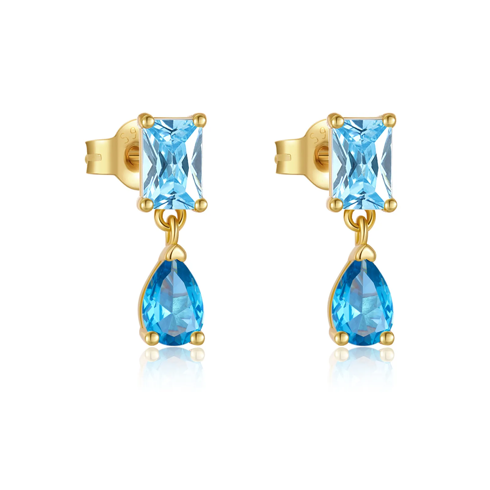 925 Sterling Silver Vintage Blue Zircon Drop Stud Earring 40200766