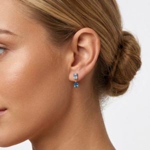 925 Sterling Silver Vintage Blue Zircon Drop Stud Earring 40200766