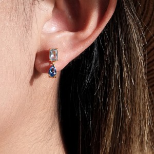 925 Sterling Silver Vintage Blue Zircon Drop Stud Earring 40200766