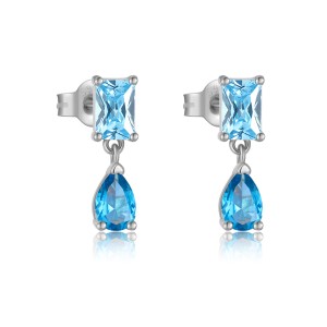 925 Sterling Silver Vintage Blue Zircon Drop Stud Earring 40200766