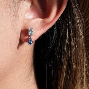 925 Sterling Silver Vintage Blue Zircon Drop Stud Earring 40200766