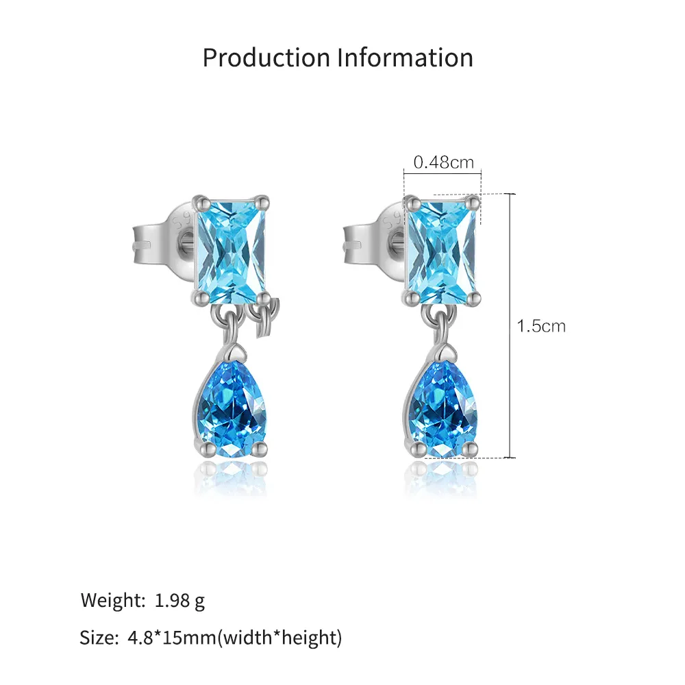 925 Sterling Silver Vintage Blue Zircon Drop Stud Earring 40200766 - image2