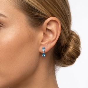 925 Sterling Silver Vintage Blue Zircon Drop Stud Earring 40200766