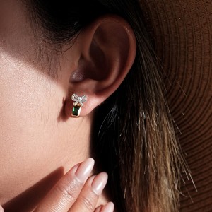 925 Sterling Silver Bow Green Zircon Stud Earrings 40200767 925 Sterling Silver Bow Green Zircon Stud Earrings 40200767