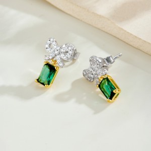 925 Sterling Silver Bow Green Zircon Stud Earrings 40200767 925 Sterling Silver Bow Green Zircon Stud Earrings 40200767