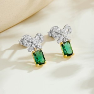 925 Sterling Silver Bow Green Zircon Stud Earrings 40200767 925 Sterling Silver Bow Green Zircon Stud Earrings 40200767