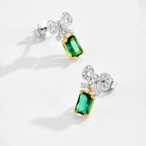 925 Sterling Silver Bow Green Zircon Stud Earrings 40200767 925 Sterling Silver Bow Green Zircon Stud Earrings 40200767