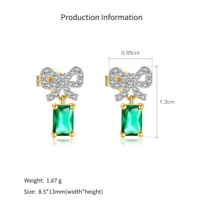 925 Sterling Silver Bow Green Zircon Stud Earrings 40200767 925 Sterling Silver Bow Green Zircon Stud Earrings 40200767