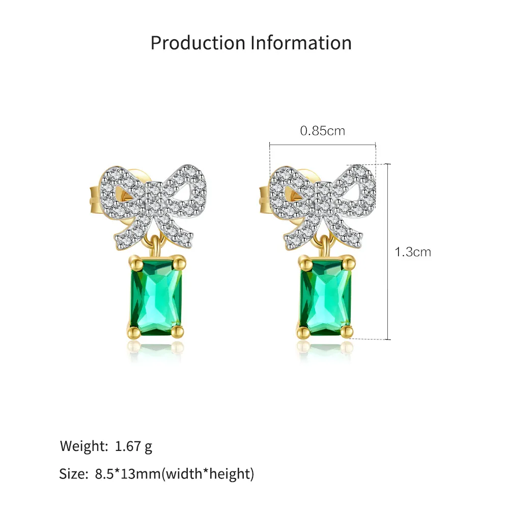 925 Sterling Silver Bow Green Zircon Stud Earrings 40200767 - image2