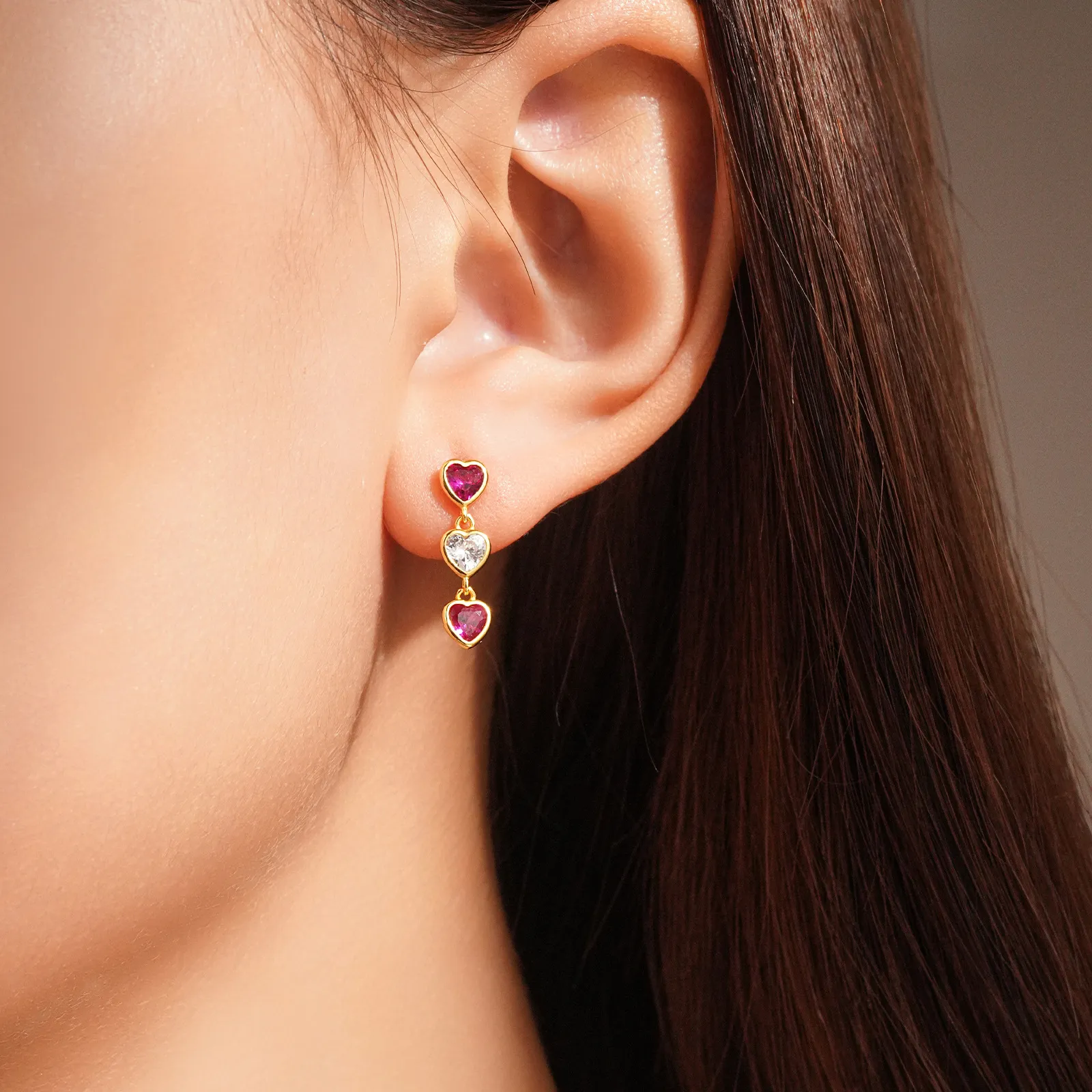 925 Sterling Silver Triple Heart Drop Earrings 40200769 - image1