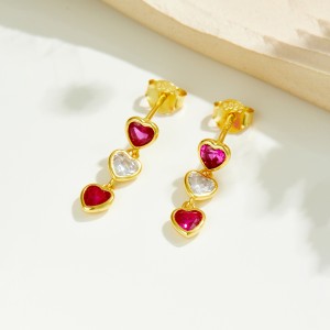 925 Sterling Silver Triple Heart Drop Earrings 40200769