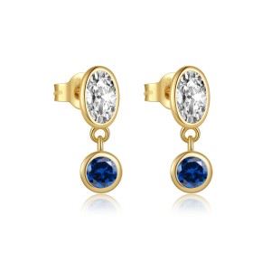 925 Silver Bezel-Set Blue Zircon Drop Stud Earring 40200770