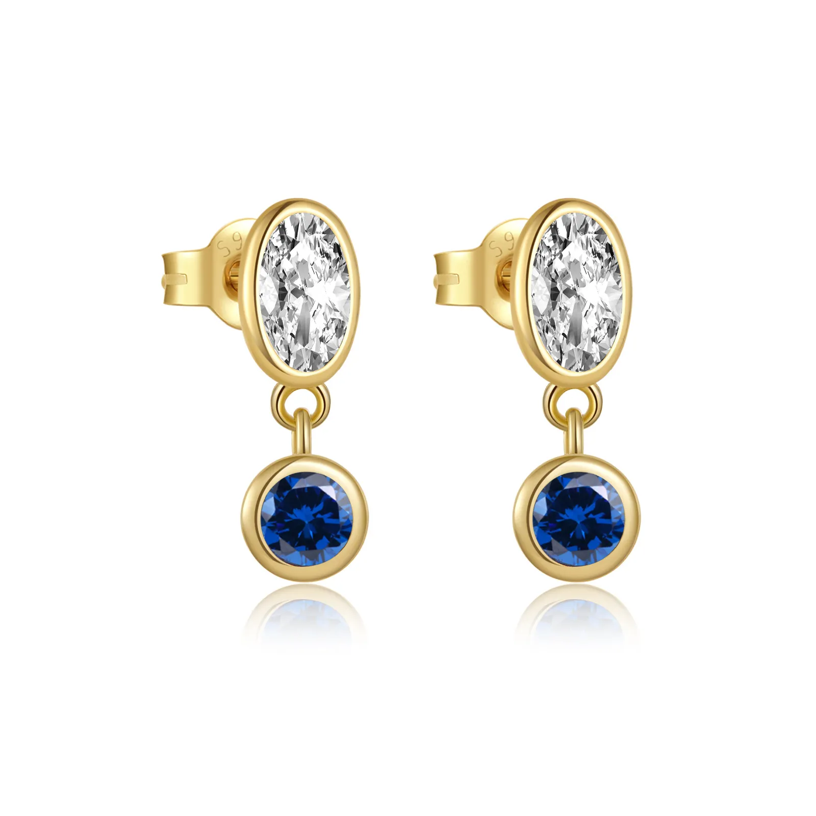 925 Silver Bezel-Set Blue Zircon Drop Stud Earring 40200770