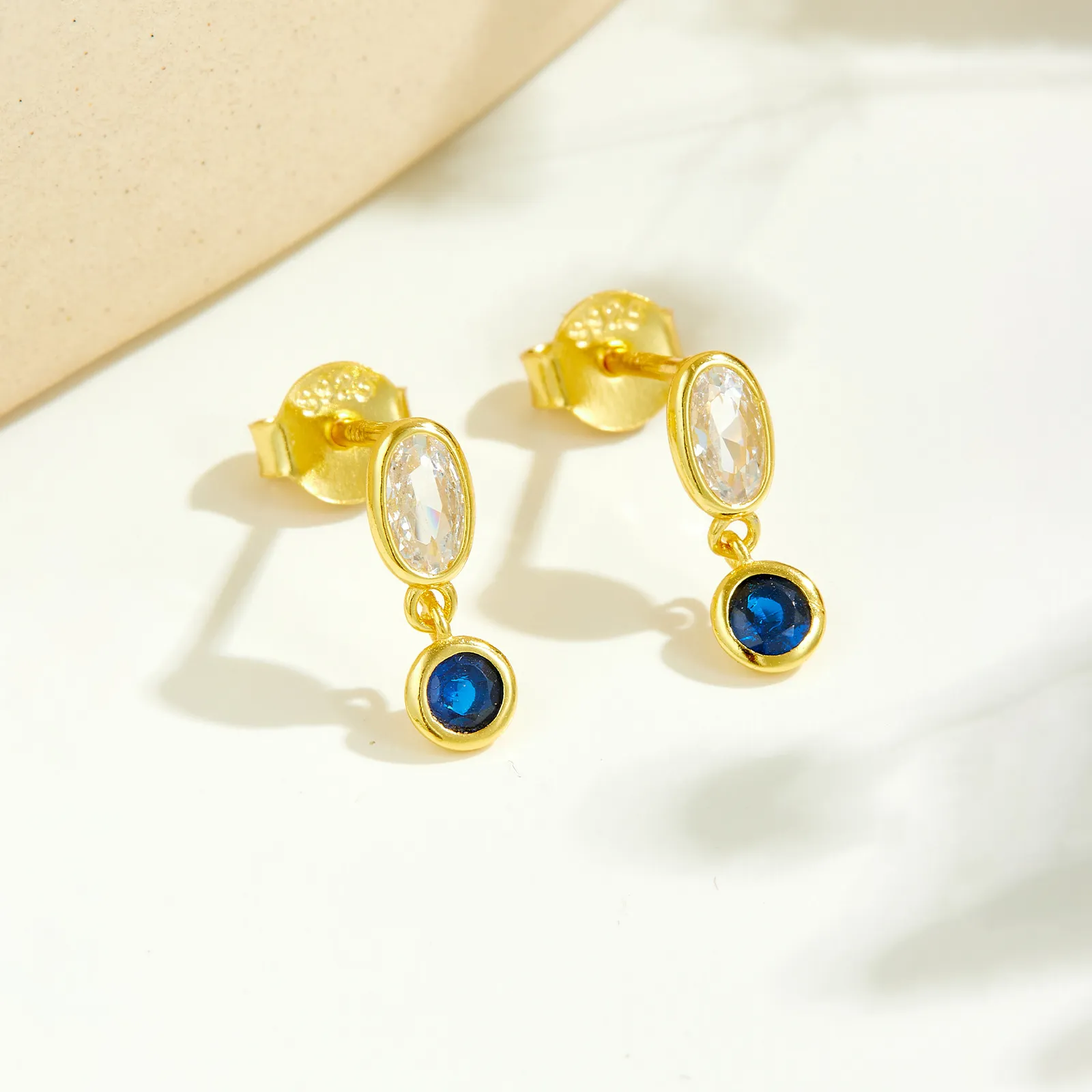 925 Silver Bezel-Set Blue Zircon Drop Stud Earring 40200770 - image1