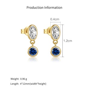 925 Silver Bezel-Set Blue Zircon Drop Stud Earring 40200770