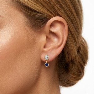 925 Silver Bezel-Set Blue Zircon Drop Stud Earring 40200770