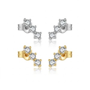 925 Sterling Silver Curved Three-Stone Studs 40200771 925 Sterling Silver Curved Three-Stone Studs 40200771