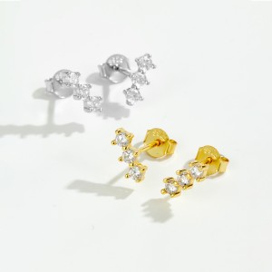 925 Sterling Silver Curved Three-Stone Studs 40200771 925 Sterling Silver Curved Three-Stone Studs 40200771