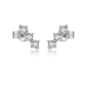 925 Sterling Silver Curved Three-Stone Studs 40200771 925 Sterling Silver Curved Three-Stone Studs 40200771