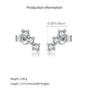 925 Sterling Silver Curved Three-Stone Studs 40200771 925 Sterling Silver Curved Three-Stone Studs 40200771