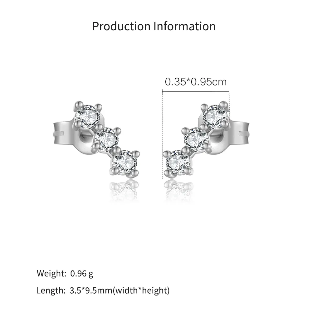 925 Sterling Silver Curved Three-Stone Studs 40200771 - image2