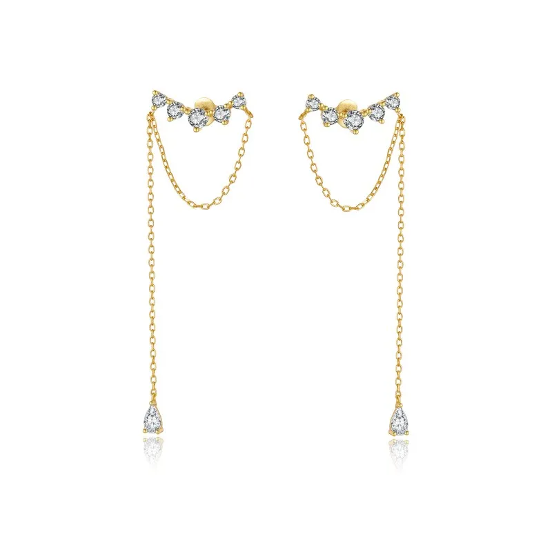 925 Sterling Silver Zircon Climber Tassel Earrings 40200772