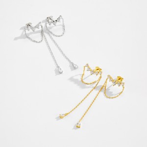 925 Sterling Silver Zircon Climber Tassel Earrings 40200772 925 Sterling Silver Zircon Climber Tassel Earrings 40200772