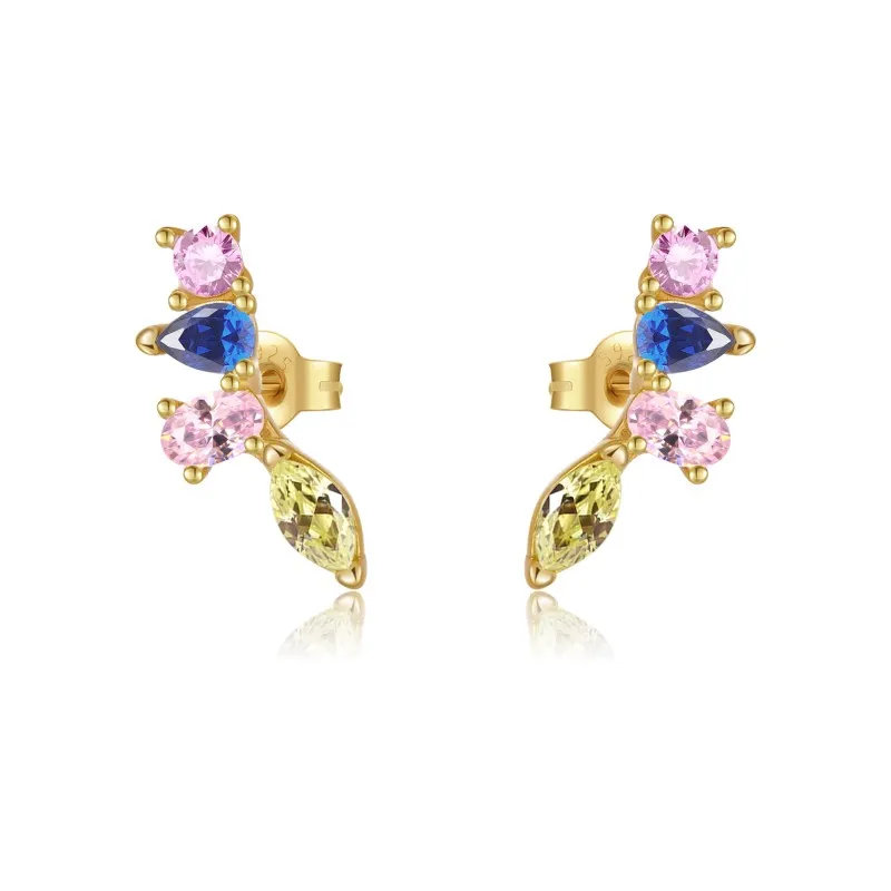 925 Sterling Silver Multi-Color Mixed Cut Cluster Earring 40200774