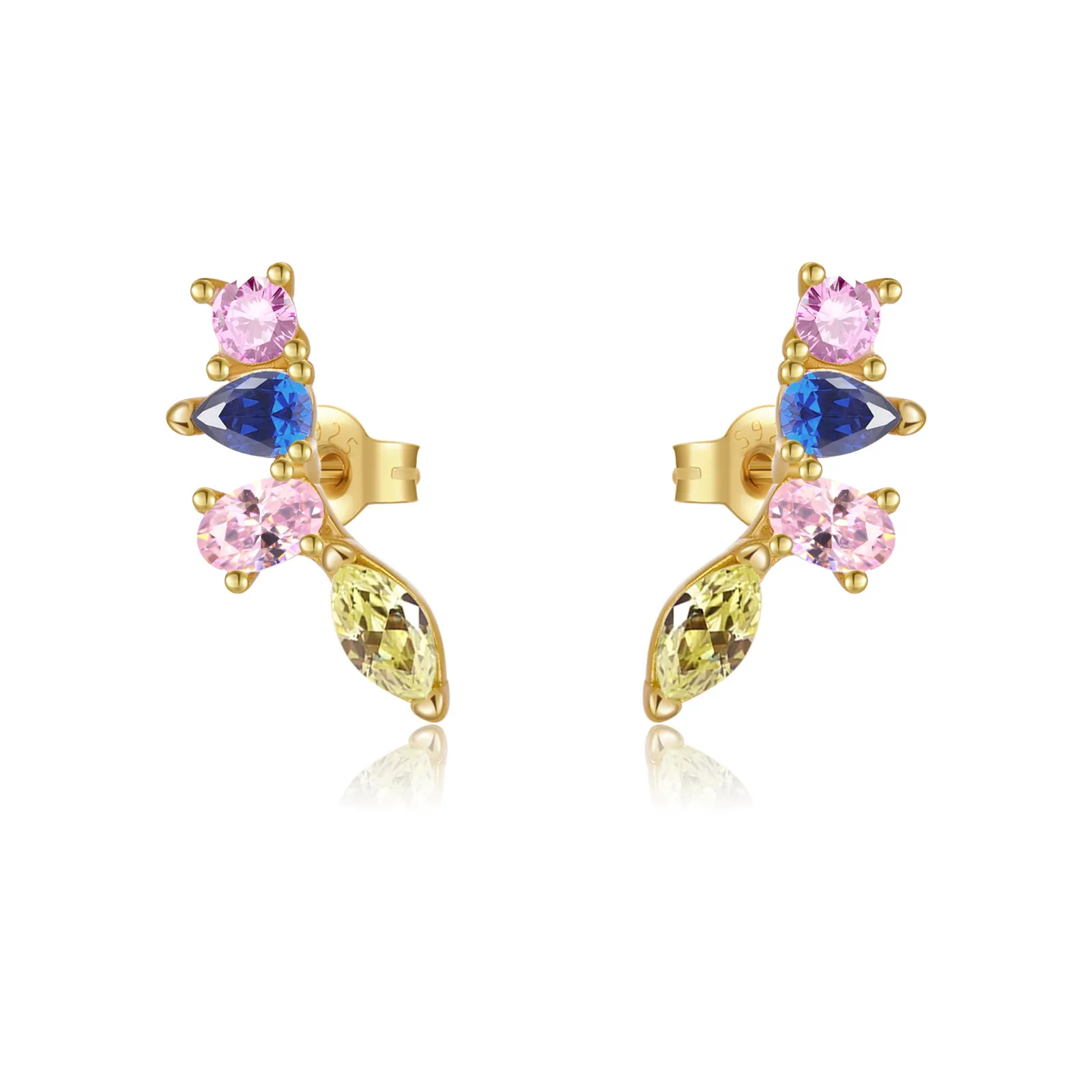 925 Sterling Silver Multi-Color Mixed Cut Cluster Earring 40200774