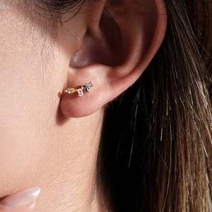 925 Sterling Silver Multi-Color Mixed Cut Cluster Earring 40200774