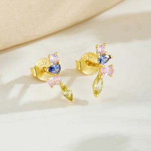 925 Sterling Silver Multi-Color Mixed Cut Cluster Earring 40200774