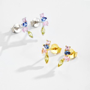 925 Sterling Silver Multi-Color Mixed Cut Cluster Earring 40200774