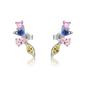 925 Sterling Silver Multi-Color Mixed Cut Cluster Earring 40200774