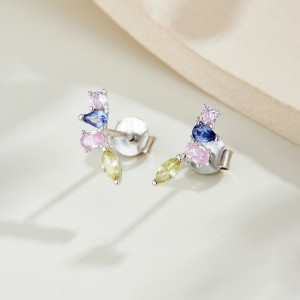 925 Sterling Silver Multi-Color Mixed Cut Cluster Earring 40200774