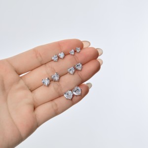 925 Sterling Silver Multi-Size Heart CZ Stud Earrings 40200776