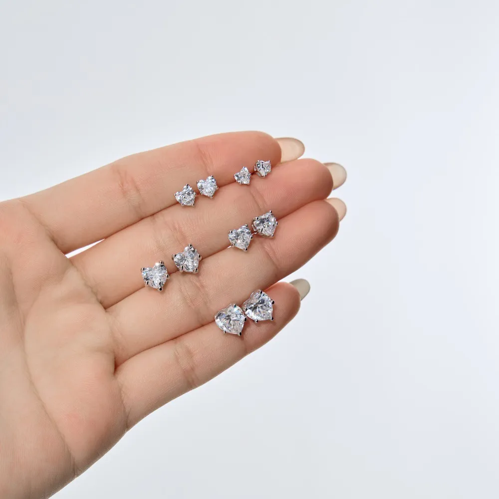 925 Sterling Silver Multi-Size Heart CZ Stud Earrings 40200776 - image2