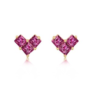 925 Sterling Silver Geometric Magenta Heart Stud Earrings 40200777