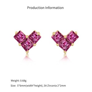 925 Sterling Silver Geometric Magenta Heart Stud Earrings 40200777