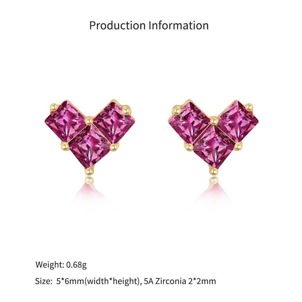 925 Sterling Silver Geometric Magenta Heart Stud Earrings 40200777 - image4